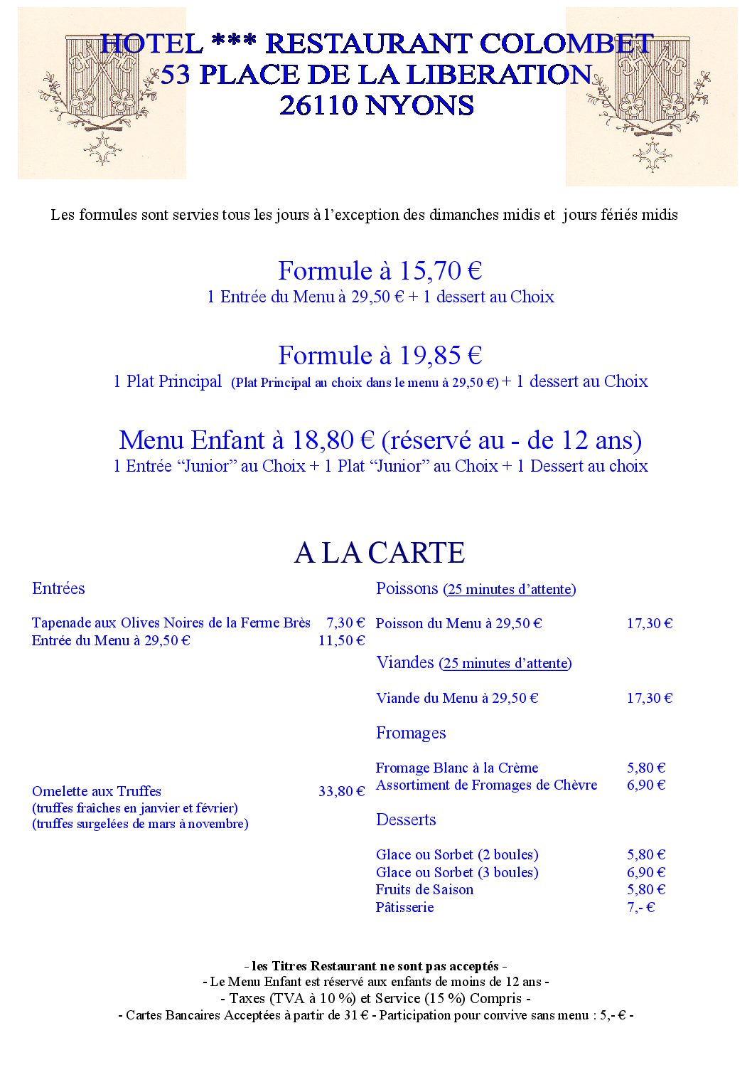 Carte Formule Colombet