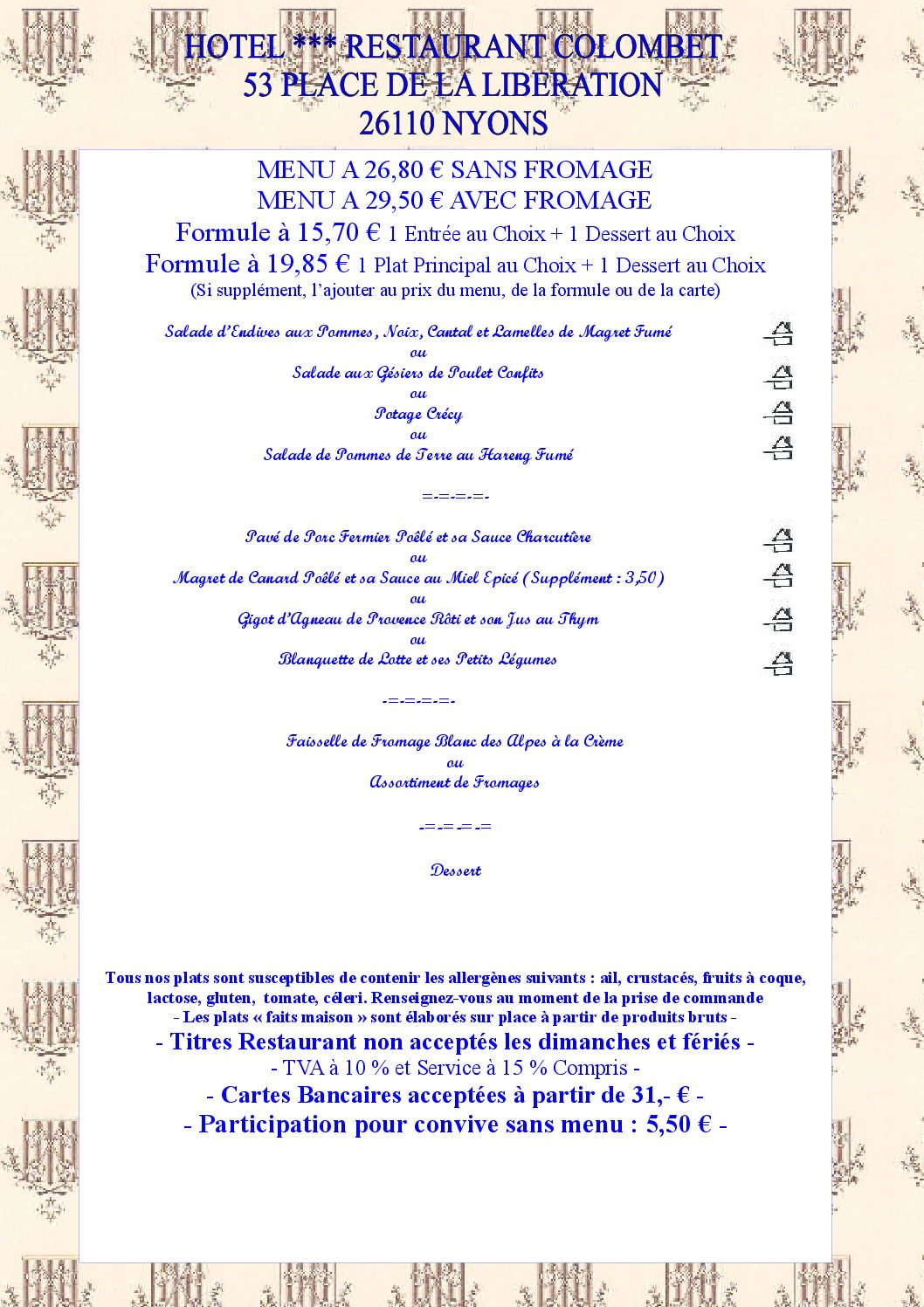 Menu Colombet